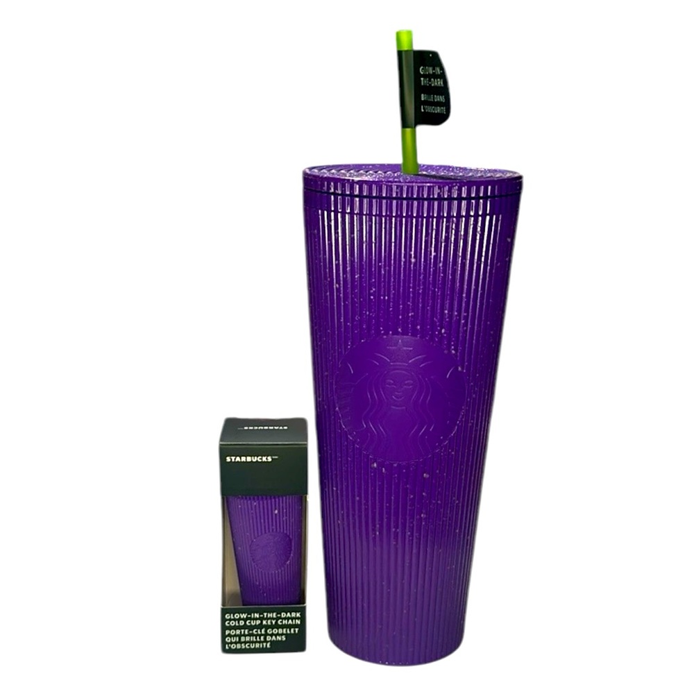 NWT CUP AND KEYCHAIN STARBUCKS PURPLE POTION GLOW IN THE DARK 24Oz
